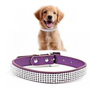 WedDecor Soft PU Leather Adjustable Dog Collar, Crystals Diamante Rhinestone Pet Collar with Safety Closure Buckle, Premium Puppy Collar, Lightweight Protective Dog Belt, Purple, Large