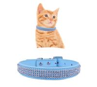 WedDecor Soft PU Leather Adjustable Dog Collar, Crystals Diamante Rhinestone Pet Collar with Safety Closure Buckle, Premium Puppy Collar, Lightweight Protective Dog Belt, Light Blue, Small