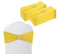 WedDecor Spandex Chair Band with Slider Buckle Stretchy Shiny Fabric Chair Bands Sash For Wedding, Party, Reception, Birthday, Chair Decoration, Events Supplies, 13 x 6 Inches, Lemon Yellow, 25Pcs