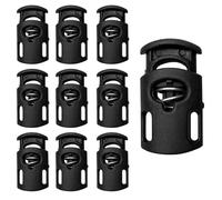 WedDecor Spring Cord Locks Plastic Ends Stopper Double Hole Toggle Fastener Rope Ends for Drawstrings, Shoelaces, Tents, Lanyard, Paracord, Black - Pack of 20