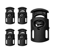 WedDecor Spring Cord Locks Plastic Ends Stopper Double Hole Toggle Fastener Rope Ends for Drawstrings, Shoelaces, Tents, Lanyard, Paracord, Black - Pack of 5