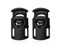 WedDecor Spring Cord Locks Plastic Ends Stopper Double Hole Toggle Fastener Rope Ends for Drawstrings, Shoelaces, Tents, Lanyard, Paracord, Black - Pack of 2