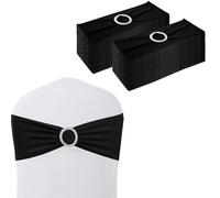 WedDecor Stretch Chair Bands Plain Spandex Band with Slider Buckle for Wedding Party Chair Decoration, Events Supplies, Formal Meeting, Black, 13 x 6 Inches, 25pcs