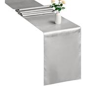 WedDecor Table Runner 11x108 inch Satin Table Runner Wrinkle-Free Drapes Elegant Dining Table Wedding Decorations Tabletop Decor Party Table Runners for Christmas Decorations, Silver, 1pc