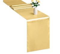 WedDecor Table Runner 11x108 inch Satin Table Runner Wrinkle-Free Drapes Elegant Dining Table Wedding Decorations Tabletop Decor Party Table Runners for Christmas Decorations, Champagne, 10pcs