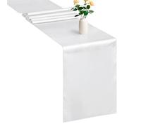 WedDecor Table Runner 11x108 inch Satin Table Runner Wrinkle-Free Drapes Elegant Dining Table Wedding Decorations Tabletop Decor Party Table Runners for Christmas Decorations, White, 10pcs