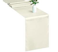 WedDecor Table Runner 11x108 inch Satin Table Runner Wrinkle-Free Drapes Elegant Dining Table Wedding Decorations Tabletop Decor Party Table Runners for Christmas Decorations, Ivory, 1pc