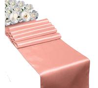 WedDecor Table Runner 11x108 inch Satin Table Runner Wrinkle-Free Drapes Elegant Dining Table Wedding Decorations Tabletop Decor Party Table Runners for Christmas Decorations, Coral, 10pcs