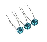 WedDecor Turquoise Rhinestone Hair Clips, Sparkly Wedding Hair Pins for Brides, Crystal U Pins for Bridal Buns, Formal Events, Bridesmaid Hairstyles and Girls Accessories - 10 Pcs