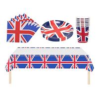 WedDecor Union Jack Table Cover Plate Napkin Cup Serviettes Tableware King Charles III Birthday Party Supplies for Sporting Events BBQ Pub Royal Theme Parties, 46pcs Set