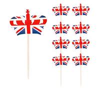 WedDecor Union Jack Toothpicks for Cupcakes & Cocktails - 30pcs Crown Food Picks, Sandwich Flags, Party Tableware for British BBQ, Pubs, Street or Sporting Events