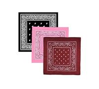WedDecor Unisex Cotton Bandana Scarf - Lightweight & Breathable Headwear for Men & Women | Multi-Purpose Headwrap| Outdoor Activities - Washable & Reusable (Black + Wine + Pink)