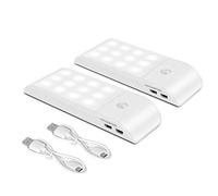 WedDecor USB Rechargeable Light with Motion Sensor, Rechargeable LED Night Light with 3 Modes (On/Off/Auto), Stick On Cupboard Light Battery Powered Portable, Kitchen, Stairs, White, 2Pcs
