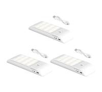 WedDecor USB Rechargeable Light with Motion Sensor, Rechargeable LED Night Light with 3 Modes (On/Off/Auto), Stick On Cupboard Light Battery Powered Portable, Kitchen, Stairs, White, 3Pcs