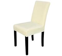 WedDecor Velvet Dinning Chair Cover Stretch Modern Seat Cover Removable Washable Highback Chair Protectors Slipcover for Kitchen, Wedding, Banquet, Living Room, Home Decoration, Ivory, Pack of 4