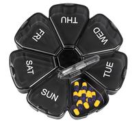 WedDecor Weekly Pill Organiser - Black 7 Day Tablet Box with Large Compartments & Secure Lids - Medicine Dispenser for Daily Vitamins, Supplements & Prescriptions