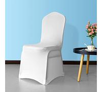 WedDecor White Chair Cover Polyester Spandex Stretch Removable Washable Front Flat Slipcover for Dining Party, Banquet Decoration, Anniversary, Conferences, Events, 100 Pieces