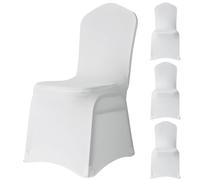 WedDecor White Chair Cover Polyester Spandex Stretch Removable Washable Front Flat Slipcover for Dining Party, Banquet Decoration, Anniversary, Conferences, Events, 4 Pieces