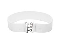 WedDecor White Elasticated Belt For Women Stretchy Cinch Belt With Silver Buckle & Clasp, Retro 50s Nurse Belt | Wide Elastic Belt, Waist Belt For Dress, Halloween Corset belt Vintage Belt, S Size