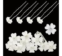 WedDecor White Floral Styling Pins Featuring Crystal and 4 Flower Petals, Perfect For Bridal Hair Styling At Weddings, Evening Parties, Prom Parties, and Special Occasions, Pack of 40