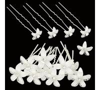 WedDecor White Floral Styling Pins Featuring Crystal and 5 Flower Petals, Perfect For Bridal Hair Styling At Weddings, Evening Parties, Prom Parties, and Special Occasions, Pack of 50