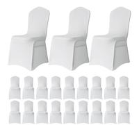 WedDecor White Spandex Wedding Chair Covers 140GSM Premium Quality Stretchable Fabric Slipcovers for Dining Party, Banquet Decoration, Anniversary, Conferences, Events, 50pcs