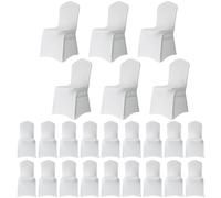 WedDecor White Spandex Wedding Chair Covers 140GSM Premium Quality Stretchable Fabric Slipcovers for Dining Party, Banquet Decoration, Anniversary, Conferences, Events, 20pcs