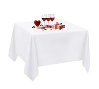 WedDecor White Square Tablecloth 70 x 70 Inch Polyester Linen Fabric Table Cover Washable for Indoor Outdoor Dinner, Kitchen Dining, Weddings, Birthday, Anniversary Party Events, 2pcs