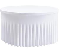 WedDecor White Table Cloth Skirt, 5ft x 2.5ft Pleated Round Spandex Stretchable Tablecloth Cover For Wedding, Dining, Birthday Party, Baby Shower, Restaurant and Special Events Table Decoration