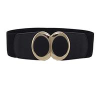 WedDecor Women’s Black Belt with Adjustable 60mm Wide Elastic Spandex and PU Leather Gold Clasp Buckle, Stretchy Waist Belt, Cinch Corset Belt, Vintage 50s Retro Nurse Style Women's Belts, M Size