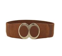 WedDecor Women’s Brown Belt with Adjustable 60mm Wide Elastic Spandex and PU Leather Gold Clasp Buckle, Stretchy Waist Belt, Cinch Corset Belt, Vintage 50s Retro Nurse Style Women's Belts, S Size