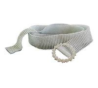 WedDecor Women’s Crystal Diamante Studded Waistband Silver Round Metal Buckle Acrylic Flexible 11 Row Clear Rhinestone Bling Belt Fashion Accessory, 35mm