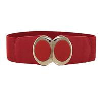 WedDecor Women’s Red Belt with Adjustable 60mm Wide Elastic Spandex and PU Leather Gold Clasp Buckle, Stretchy Waist Belt, Cinch Corset Belt, Vintage 50s Retro Nurse Style Women's Belts, XL Size