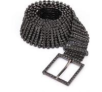 WedDecor Women’s Rhinestone Bling Belts 8 Row Clear Crystals Diamante Studded Waist Band Designer Buckle Party Wear Fashion Accessory, Gunmetal, 35mm wide, (Medium 32” - 36”)