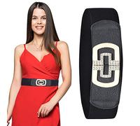 WedDecor Women’s Stretchable 60mm Wide Black Waist Belt with Clip-on Clasp Rhinestone Buckle Wide Elasticated Band Cinch Corset Halloween Belt for Women Vintage Fashion Accessory for Ladies, M Size