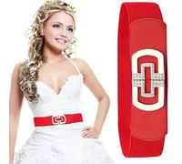 WedDecor Women’s Stretchable 60mm Wide Red Waist Belt with Clip-on Clasp Rhinestone Buckle Wide Elasticated Band Cinch Corset Halloween Belt for Women Vintage Fashion Accessory for Ladies, XL Size