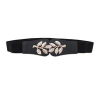 WedDecor Women’s Stretchy Skinny Metal Interlock Waist Belt Tree Leaves Pattern PU Leather Elasticated Clip-on Cinch Decorative Waistband Accessory for Women Girls Western Outfits, 40mm Wide