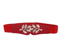 WedDecor Women’s Stretchy Skinny Metal Interlock Waist Belt Tree Leaves Pattern PU Leather Elasticated Clip-on Cinch Decorative Waistband Accessory for Women Girls Western Outfits (40mm Wide)