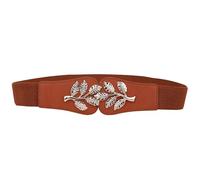 WedDecor Women’s Stretchy Skinny Metal Interlock Waist Belt Tree Leaves Pattern PU Leather Elasticated Clip-on Cinch Decorative Waistband Fashion Accessory for Women Girls Western Outfits (40mm Wide)