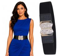 WedDecor Women's 65mm Black Waist Belt, Wide Elastic Corset Stretchable Vintage Clip-On Diamantes Buckle Cinch Belt for 50s Retro Slim Look, Elasticated Belt Obi Belt Thick Belt for Nurse Dresses, S