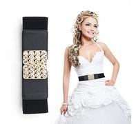 WedDecor Women's Black Elasticated Vintage Waist Belt, Wide Elastic Corset Stretchable Clip-On Diamantes Buckle Cinch Belt for 50s Retro Slim Look, Obi Belt Thick Belt for Nurse Dresses, XL Size