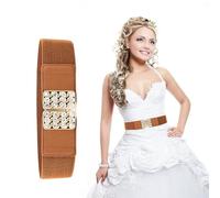 WedDecor Women's Brown Elasticated Vintage Waist Belt, Wide Elastic Corset Stretchable Clip-On Diamantes Buckle Cinch Belt for 50s Retro Slim Look, Obi Belt Thick Belt for Nurse Dresses, L Size