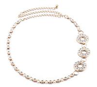 WedDecor Womens Diamante Rhinestone Studded Waist Chain Belt with 3 Round Buckle Fastening Clasp for Casual, Semi-Formal, 44 inches Long, 35mm Wide, Gold