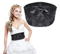 WedDecor Women's Elasticated Costume Waist Black Corset Belt Lace-up Tied Cinch Retro Waspie Leather Belts Fashion Accessory for Women Halloween Party Theme, 38 Inch