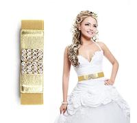 WedDecor Women's Gold Elasticated Vintage Waist Belt, Wide Elastic Corset Stretchable Clip-On Diamantes Buckle Cinch Belt for 50s Retro Slim Look, Obi Belt Thick Belt for Nurse Dresses, XL Size