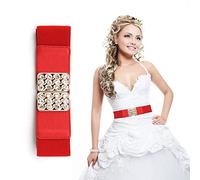WedDecor Women's Red Elasticated Vintage Waist Belt, Wide Elastic Corset Stretchable Clip-On Diamantes Buckle Cinch Belt for 50s Retro Slim Look, Obi Belt Thick Belt for Nurse Dresses, M Size