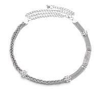 WedDecor Women's Silver Waist Chain Belt with Braided Design and Diamante Rhinestone Fastening Stylish Clasp for Casual, Semi Formal, Western Outfits, 20mm Wide, 48 inches
