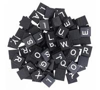 WedDecor Wooden Alphabet Black A-Z Tiles with White Letters for Arts, Crafts, Games, Wall Frame, Scrapbook, Spelling, Puzzles, Pack of 100