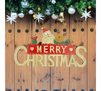 WedDecor Wooden Merry Christmas Hanging Sign, Xmas Santa Reindeer Design Merry Christmas Plaque Sign for Door & Windows Christmas Ornaments Decorations for Home Indoor & Outdoor