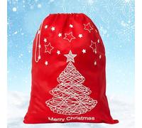 WedDecor Xmas Tree and Merry Christmas Printed Traditional Large Santa Sack Father Christmas Stocking Socks Gifts Bag Felt 60 x 45 cm for Kids Gifting, Holiday and Christmas Decorations, Red/White